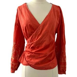 Anthropologie Grifflin Paris Red Wrap Embroidered Blouse Size Large EUC